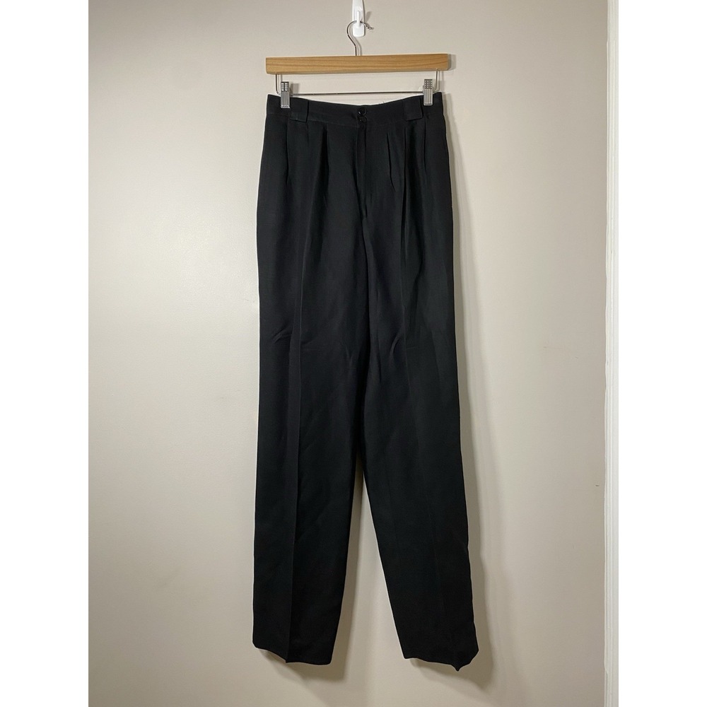 Giorgio Sant'Angelo Pants Womens Sz 8 Black Linen Rayon Blend Pleated High‎ Rise